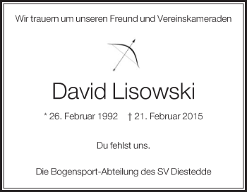 Traueranzeige von David Lisowski von Die Glocke