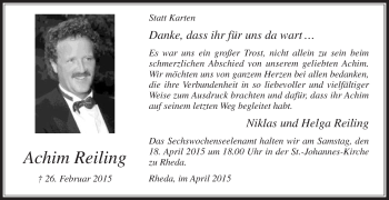Traueranzeige von Achim Reiling von Die Glocke