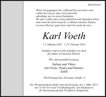 Traueranzeige von Karl Voeth von Die Glocke