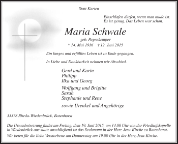 Traueranzeige von Maria Schwale von Die Glocke