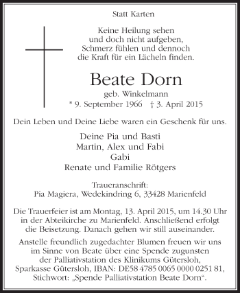 Traueranzeige von Beate Dorn von Die Glocke