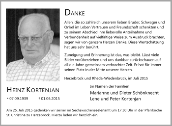 Traueranzeige von Heinz Kortenjan von Die Glocke