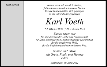 Traueranzeige von Karl Voeth von Die Glocke