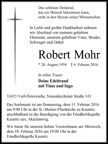 Traueranzeige von Robert Mohr von Die Glocke