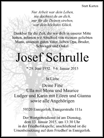 Traueranzeige von Josef Schrulle von Die Glocke