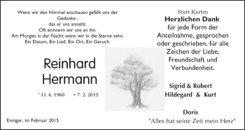 Traueranzeige von Reinhard Hermann von Die Glocke