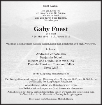 Traueranzeige von Gaby Fuest von Die Glocke