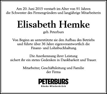 Traueranzeige von Elisabeth Hemke von Die Glocke