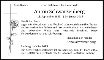 Traueranzeige von Anton Schwarzenberg von Die Glocke