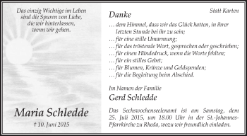 Traueranzeige von Maria Schledde von Die Glocke