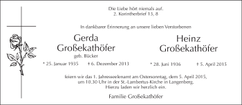 Traueranzeige von Gerda und Heinz Großekathöfer von Die Glocke