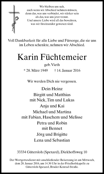 Traueranzeige von Karin Füchtemeier von Die Glocke