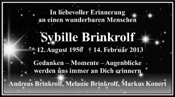 Traueranzeige von Sybille Brinkrolf von Die Glocke