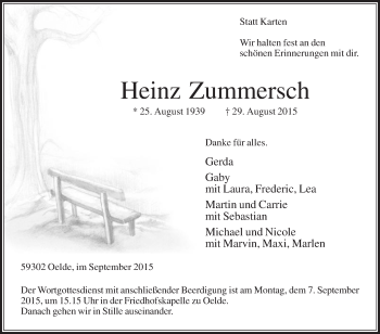 Traueranzeige von Heinz Zummersch von Die Glocke
