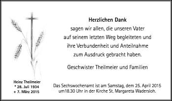 Traueranzeige von Heinz Theilmeier von Die Glocke