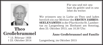 Traueranzeige von Theo Großebrummel von Die Glocke