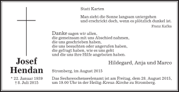 Traueranzeige von Josef Hendan von Die Glocke