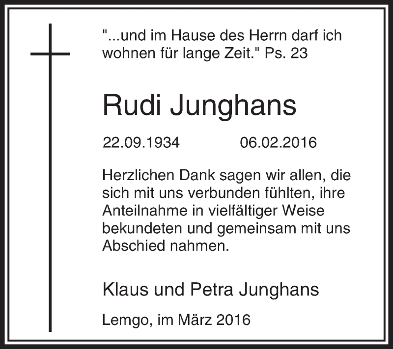 Traueranzeigen von Rudi Junghans trauer.die glocke.de