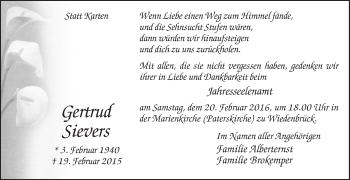 Traueranzeige von Gertrud Sievers von Die Glocke