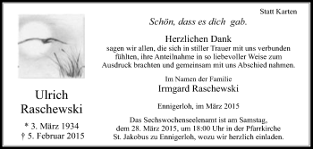 Traueranzeige von Ulrich Raschewski von Die Glocke