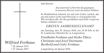 Traueranzeige von Wilfried Forthaus von Die Glocke