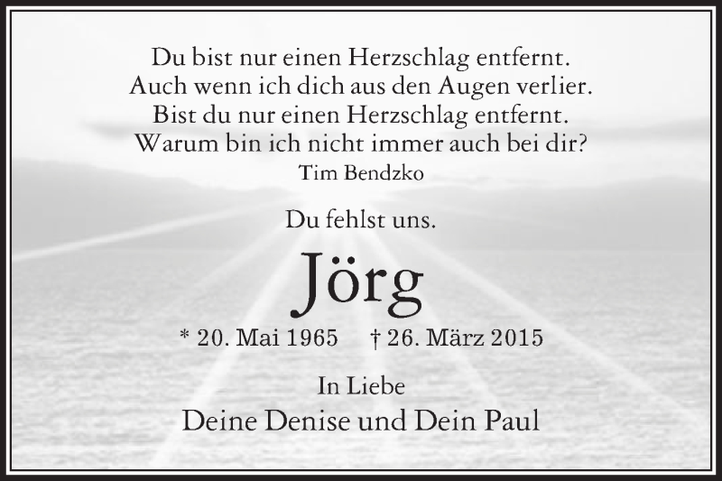  Traueranzeige für Jörg Bretländer vom 01.04.2015 aus Die Glocke