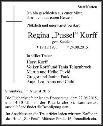 Traueranzeige von Regina Korff von Die Glocke