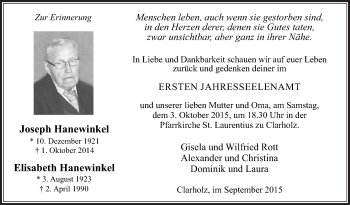 Traueranzeige von Joseph Hanewinkel von Die Glocke