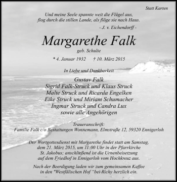 Traueranzeige von Margarethe Falk von Die Glocke
