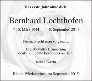 Traueranzeige von Bernhard Lochthofen von Die Glocke
