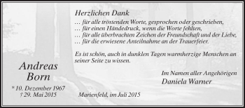 Traueranzeige von Andreas Born von Die Glocke