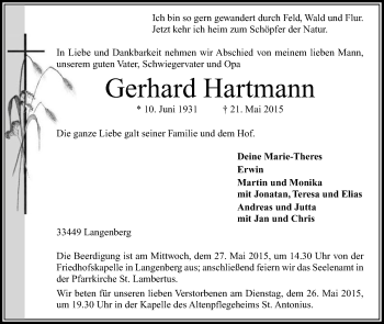 Traueranzeige von Gerhard Hartmann von Die Glocke