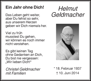 Traueranzeige von Helmut Geldmacher von Die Glocke