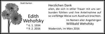 Traueranzeige von Edith Wehofsky von Die Glocke