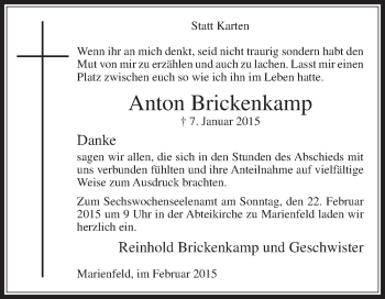 Traueranzeige von Anton Brickenkamp von Die Glocke