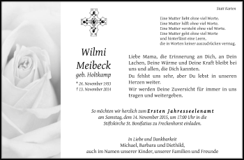 Traueranzeige von Wilmi Meibeck von Die Glocke
