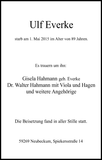 Traueranzeige von Ulf Everke von Die Glocke