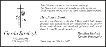 Traueranzeige von Gerda Strelcyk von Die Glocke