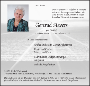 Traueranzeige von Gertrud Sievers von Die Glocke