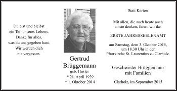 Traueranzeige von Gertrud Brüggemann von Die Glocke