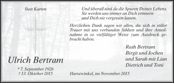 Traueranzeige von Ulrich Bertram von Die Glocke