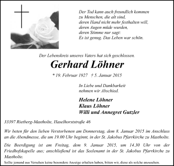 Traueranzeige von Gerhard Löhner von Die Glocke