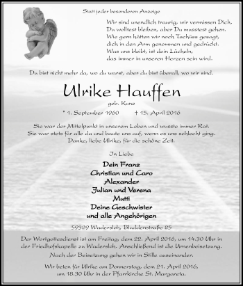 Traueranzeige von Ulrike Hauffen von Die Glocke