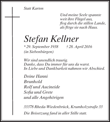 Traueranzeige von Stefan Kellner von Die Glocke
