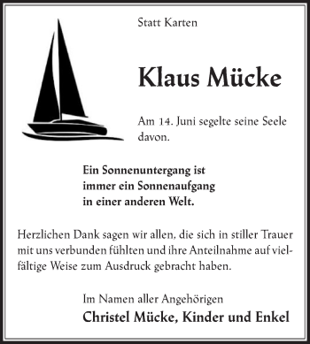 Traueranzeige von Klaus Mücke von Die Glocke