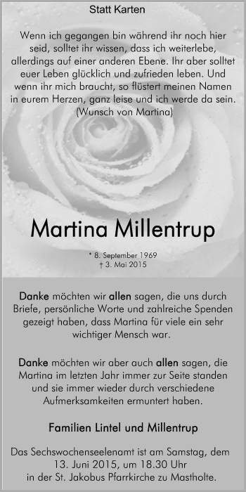 Traueranzeige von Martina Millentrup von Die Glocke