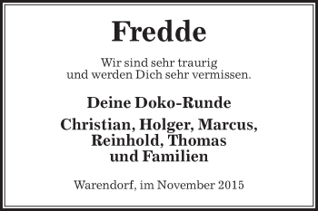 Traueranzeige von Fredde  von Die Glocke