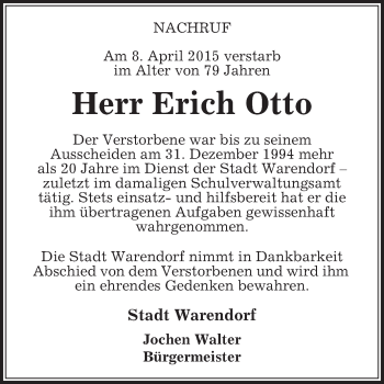 Traueranzeige von Erich Otto von Die Glocke