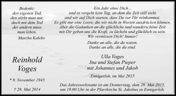 Traueranzeige von Reinhold Voges von Die Glocke