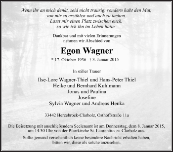 Traueranzeige von Egon Wagner von Die Glocke